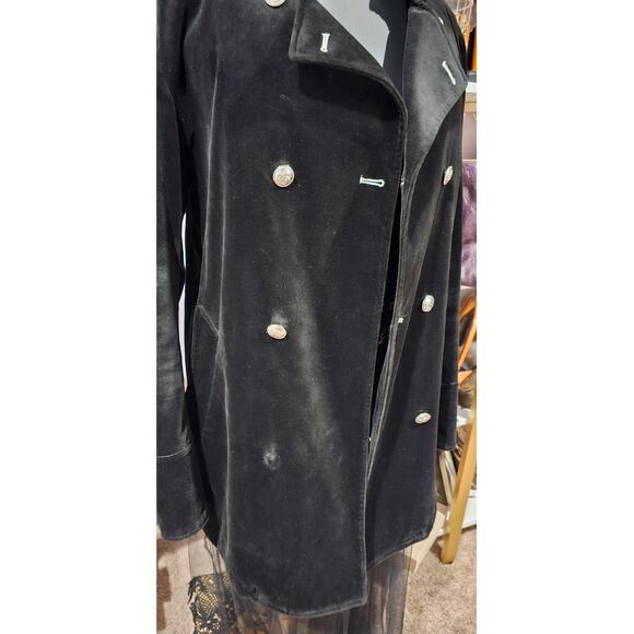 BURBERRY BLACK LABEL Velvet Napoleon Pea Coat Silver Button Men's - Picture 9 of 16